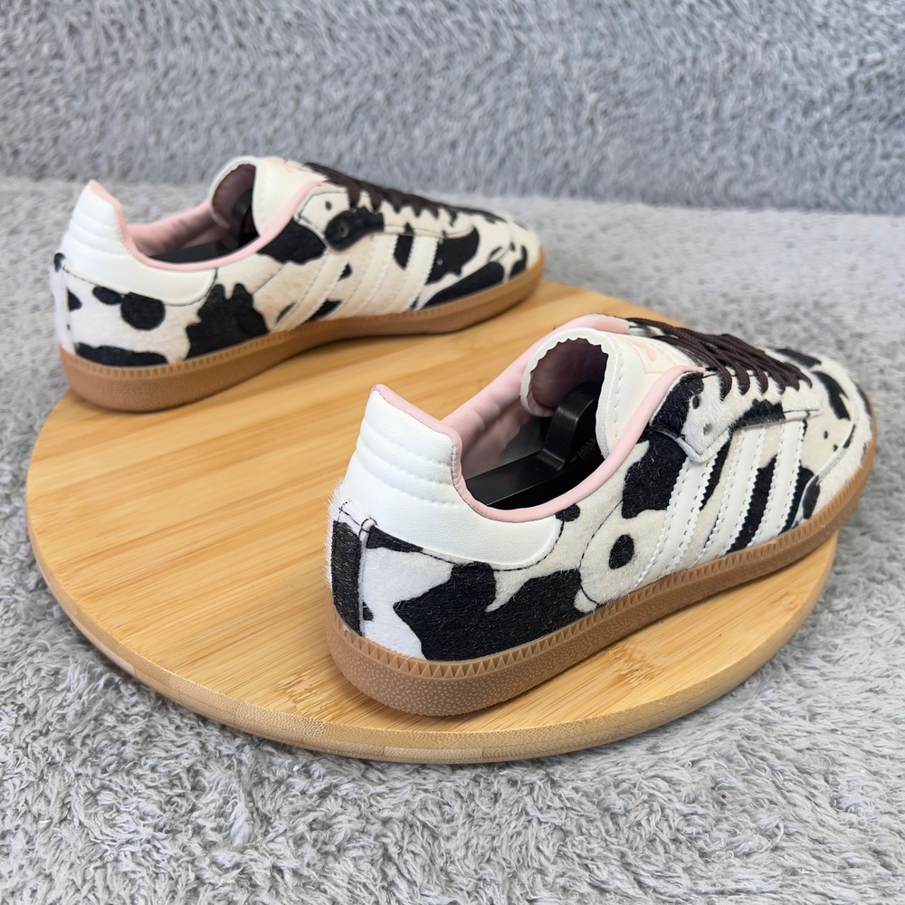 Adidas Samba Cow Print Sneakers Womans 7 White Brown Gum Athleisure NWOT JR1256 - Picture 3 of 9